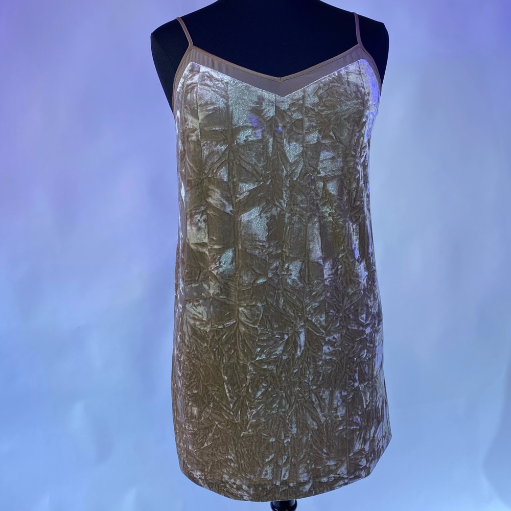 Kensie Crushed Velvet Beige Gold Cami Slip Dress Large